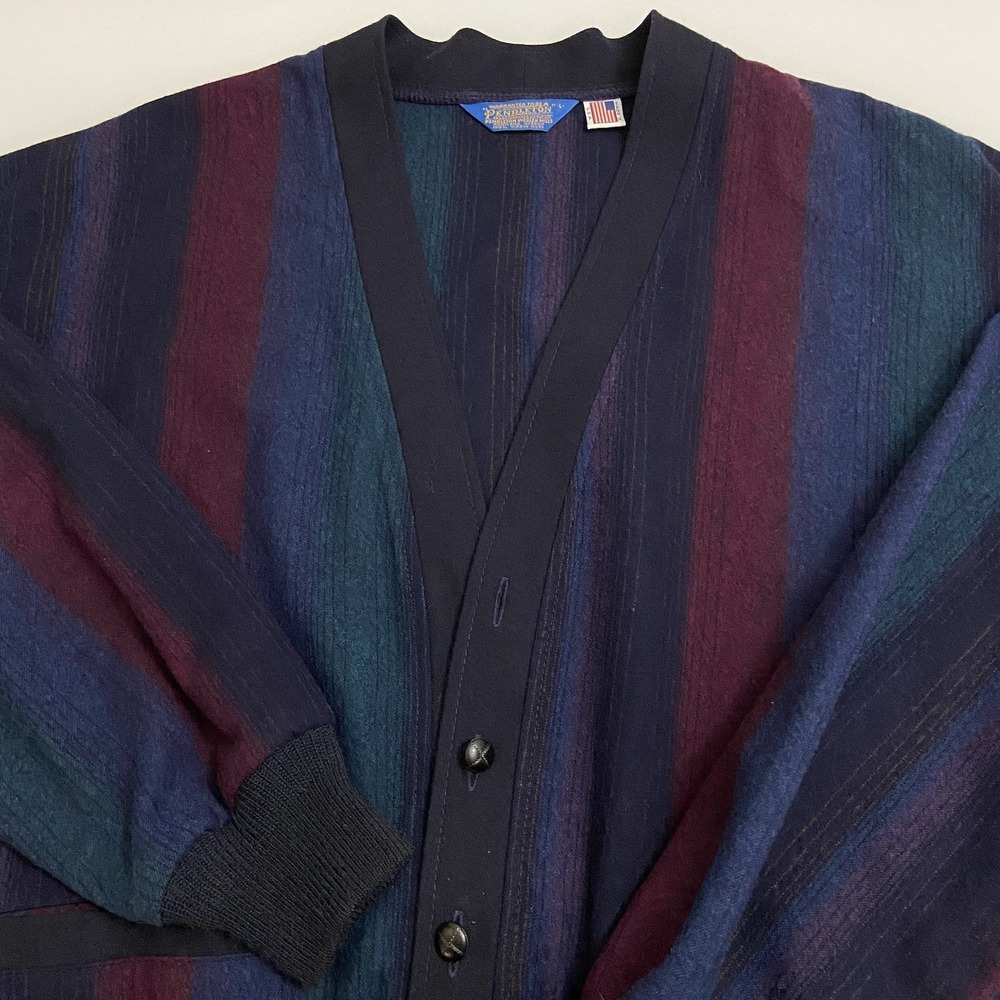 Vintage Pendleton Men's 100% Virgin Wool Cardigan Red/Black/Blue Strip USA READ
